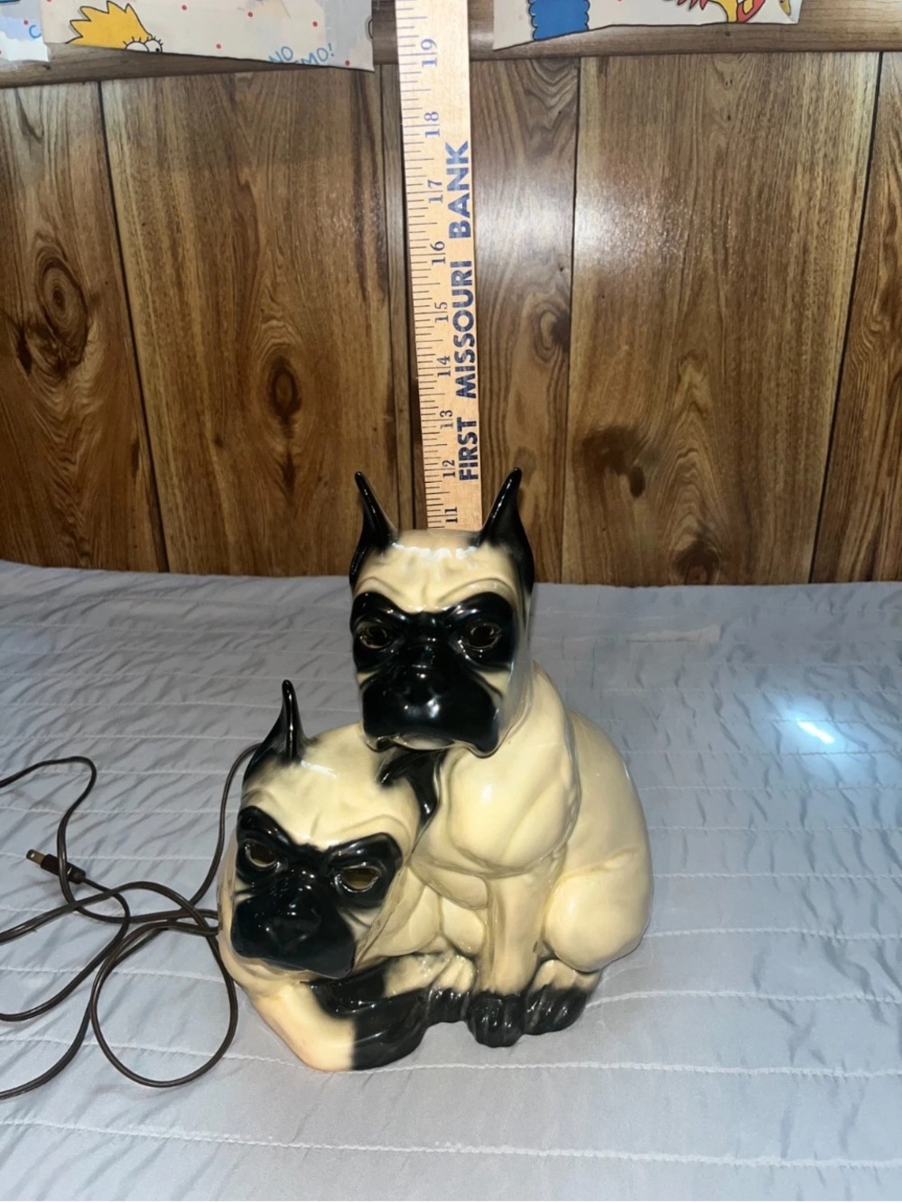 Vintage Leland Claes Boxer Dogs Ceramic TV Lamp 1950s MCM Retro